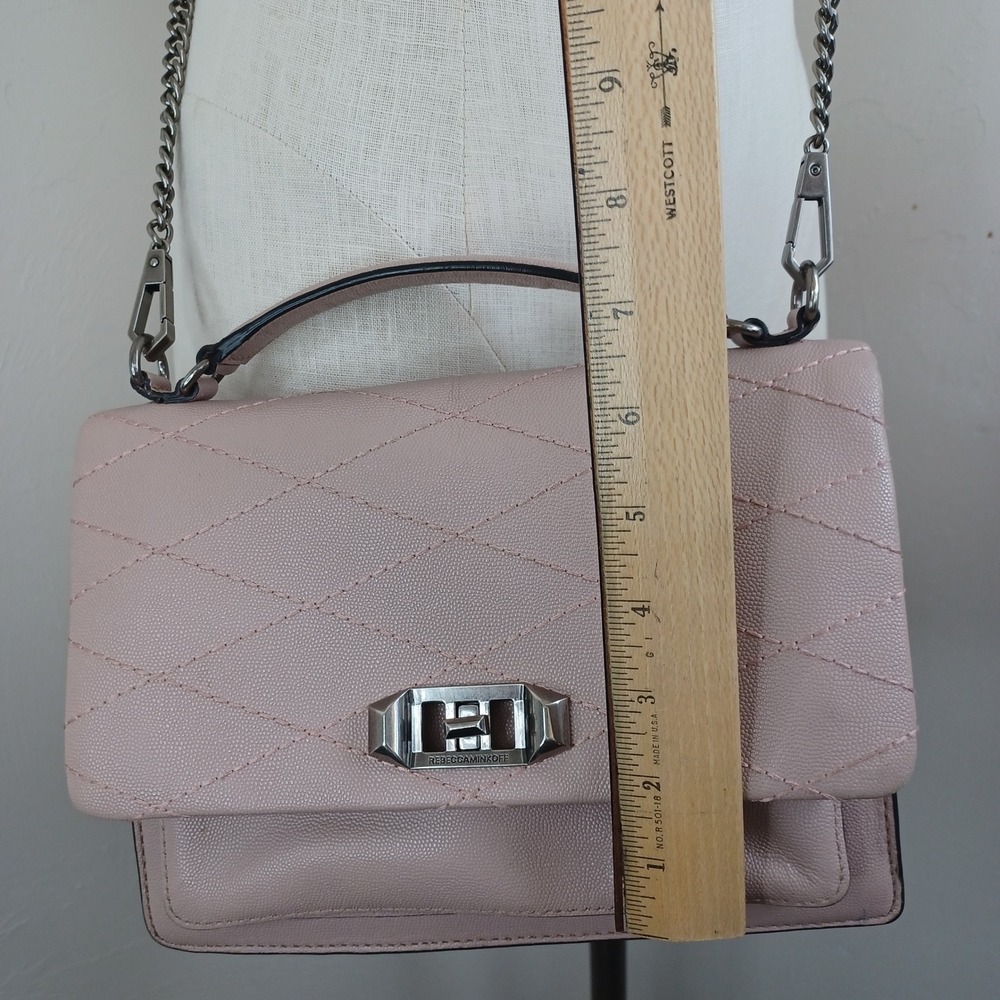 Rebecca Minkoff Love Crossbody Bag Blush Pink Quilted Pebbled Leather Silver HW - Picture 12 of 14